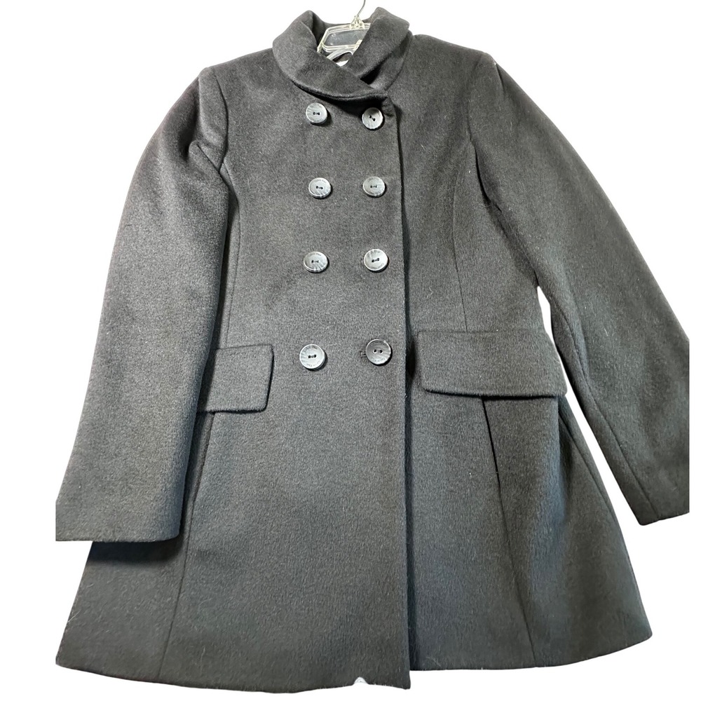 Calvin Klein Womens Black Wool Blend Double Breasted Pea Coat Jacket Size 8